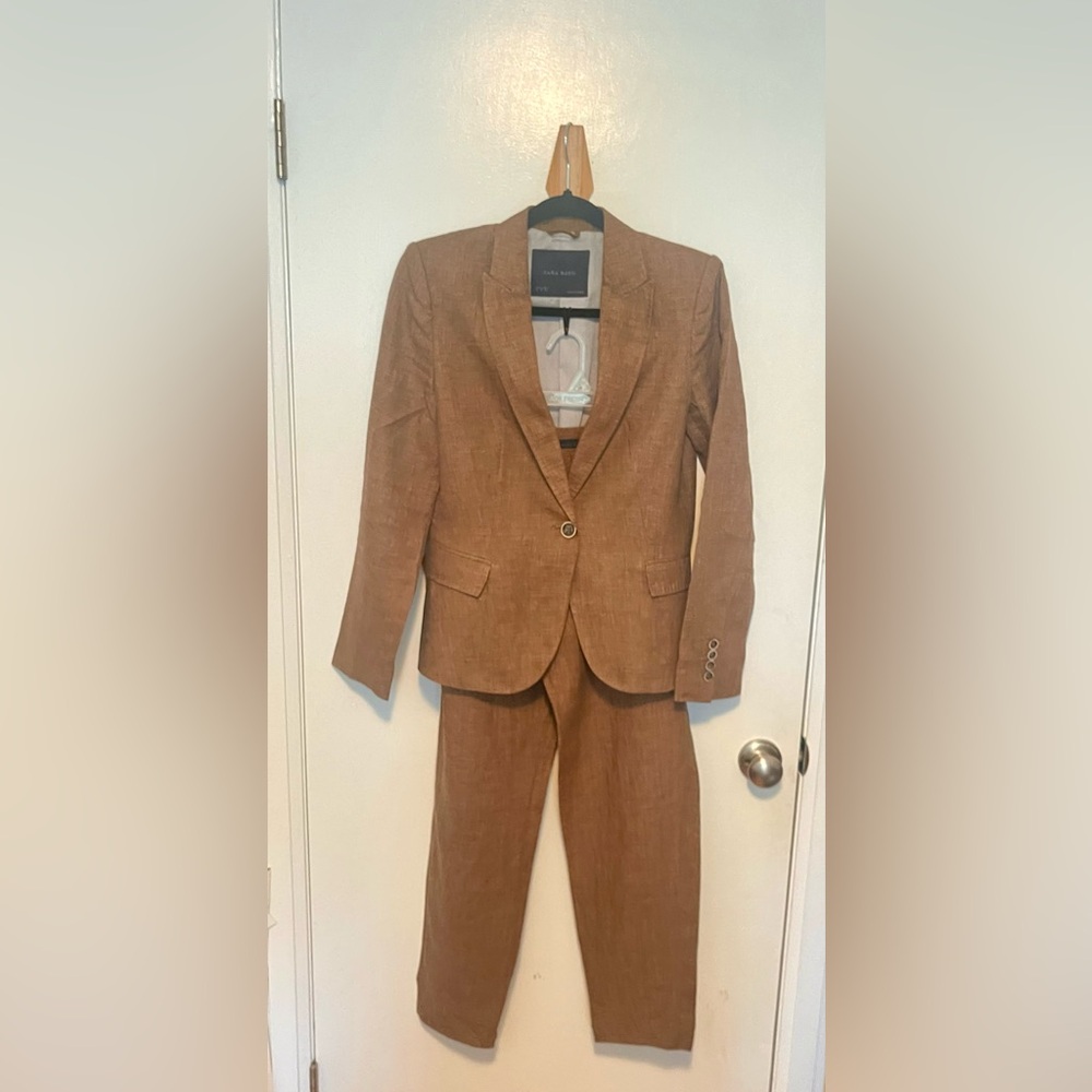 Zara 100 % Linen Tan suit